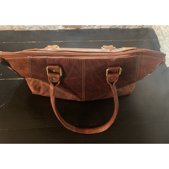 Valenchi Genuine 100% Brown Leather Large Embossed Tooled Floral Shoulder Bag - Picture 7 of 12